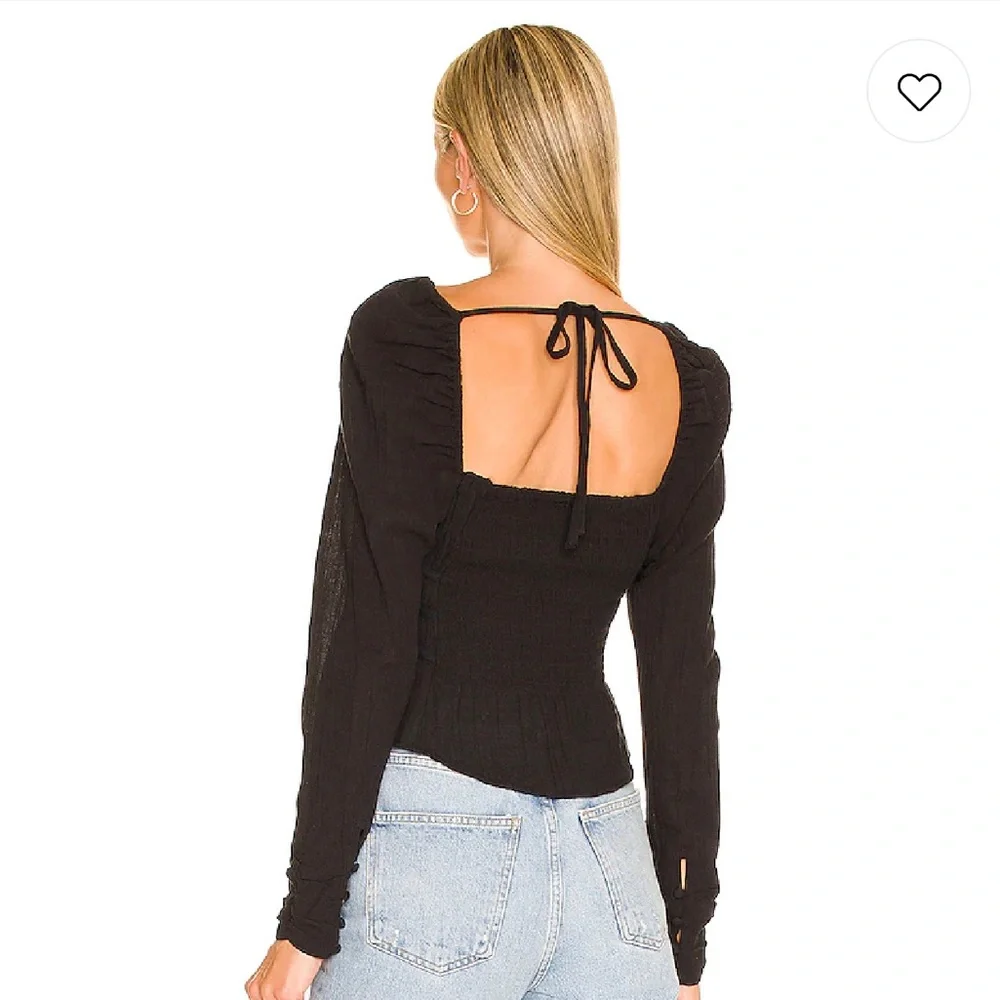 Free People Chloe Sweat heart Long‎ Sleeves Black Top